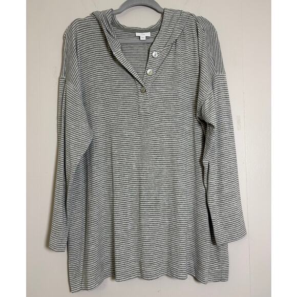 J. Jill Tops - J. Jill Gray White Striped Hoodie Three Button Tunic Size Large